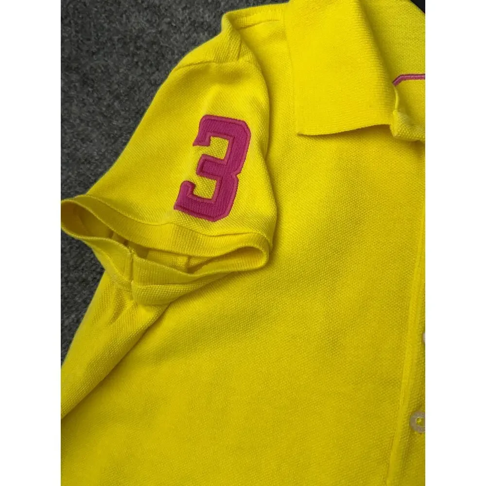 Ralph Lauren Big Pony Polo Shirt Girls XL 16 Yellow Blue Logo #3 Cotton PERU